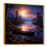 Purple and orange Moonlit Fishing Voyage - Boat Fishing Canvas Wall Art