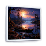 Purple and orange Moonlit Fishing Voyage - Boat Fishing Canvas Wall Art