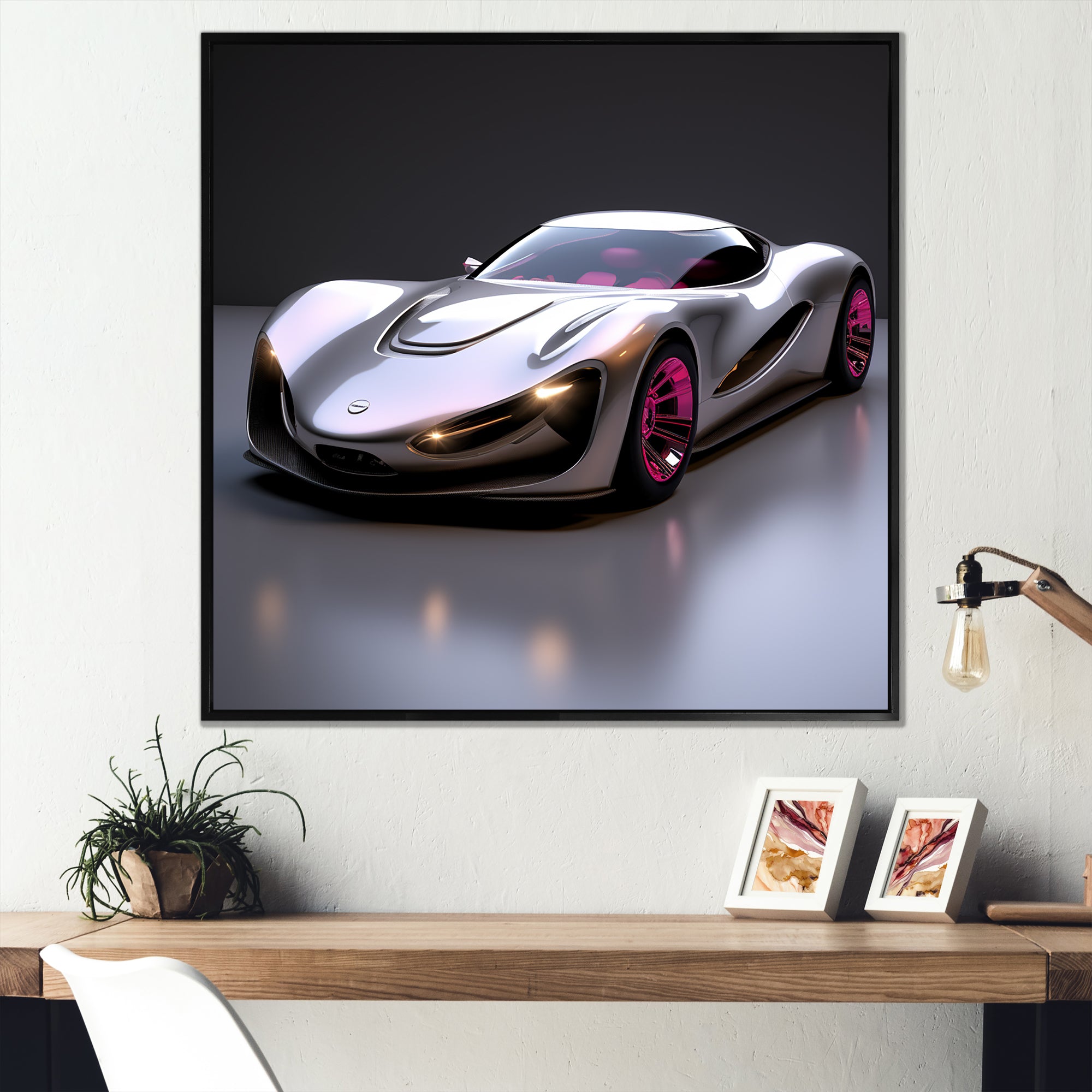 Pink and chrome Italian hyper car I - Car Exotic Canvas Wall Art