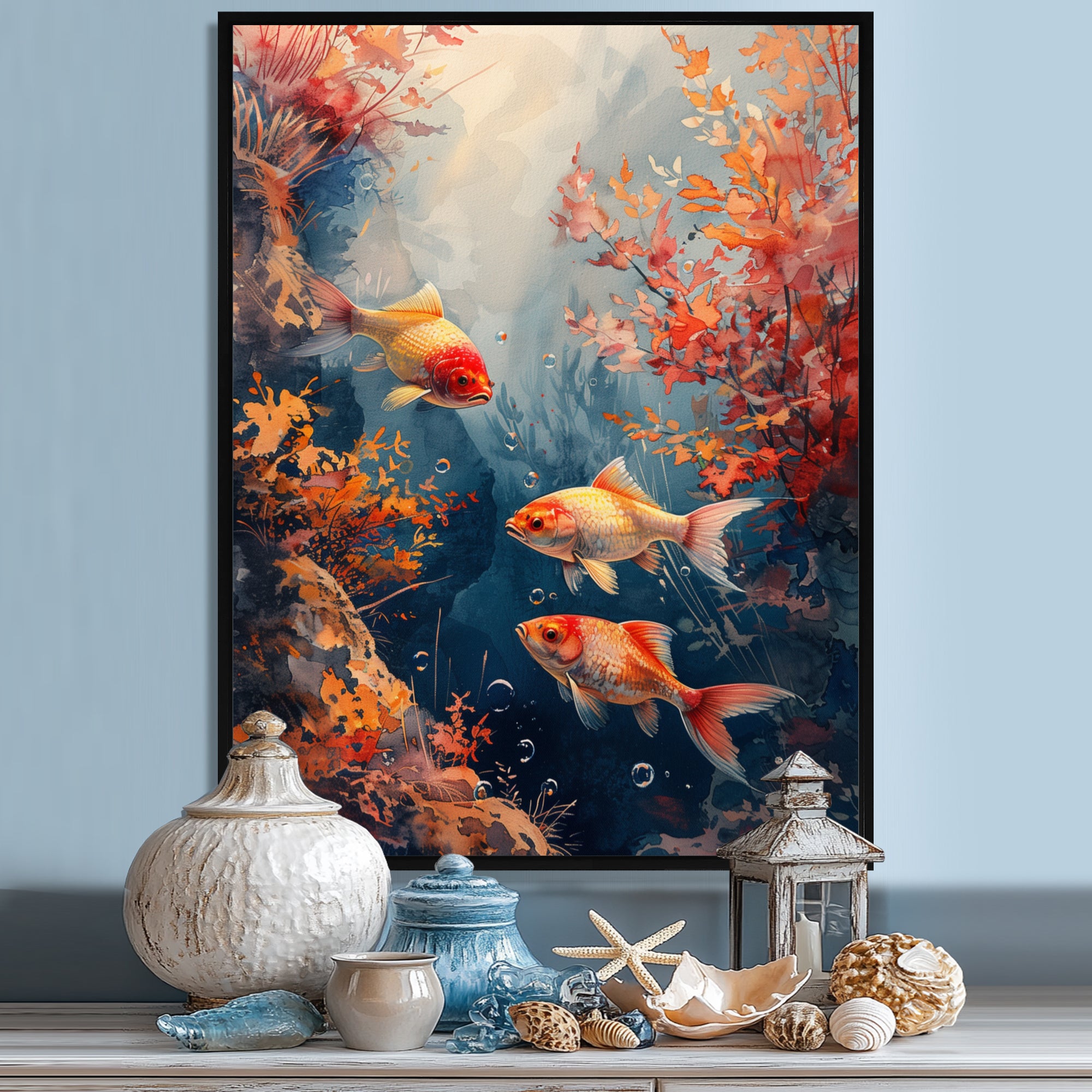 Orange Koi fish coral Marine Magic - Coral Wall Art Prints