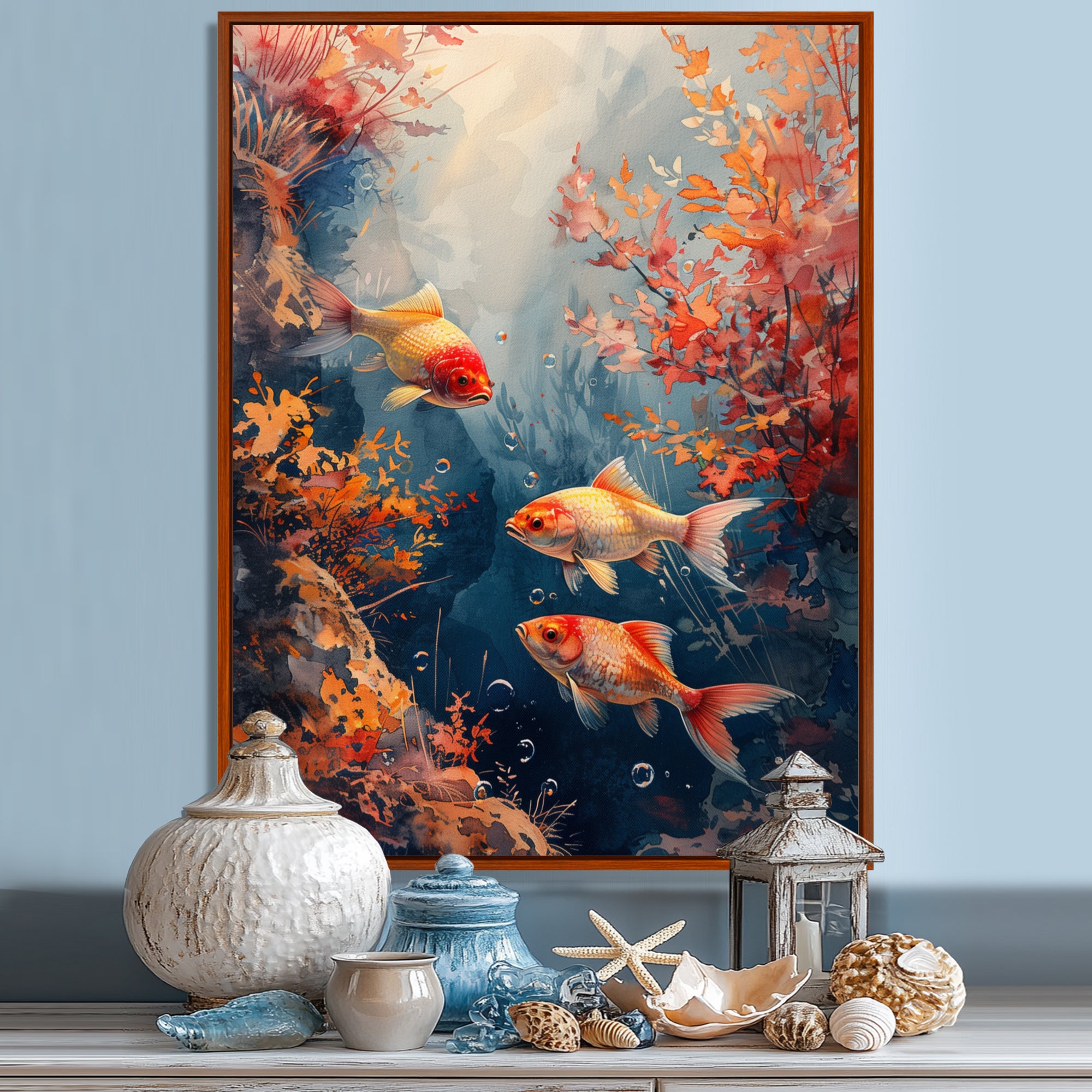 Orange Koi fish coral Marine Magic - Coral Wall Art Prints