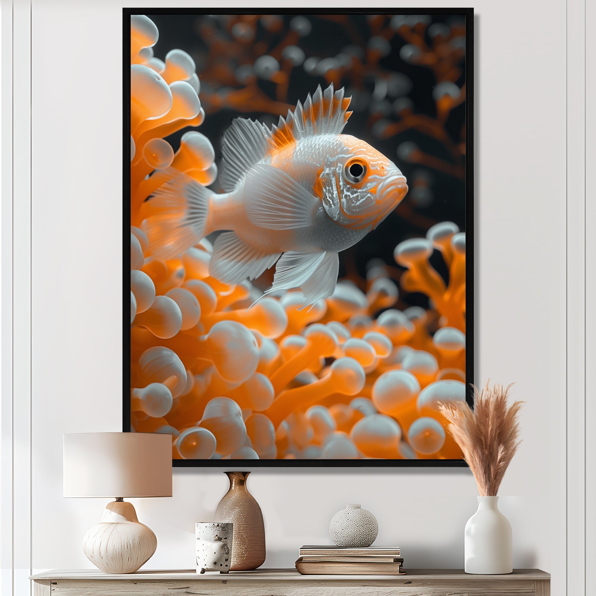 Orange white coral fish - Coral Living Room Wall Art