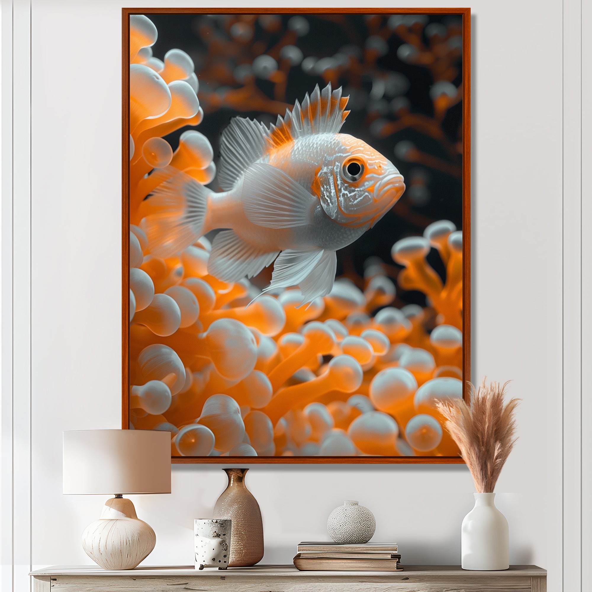 Orange white coral fish - Coral Living Room Wall Art