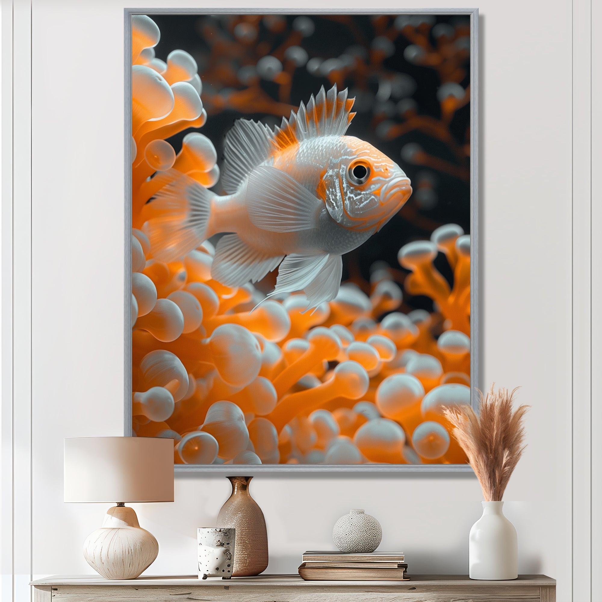 Orange white coral fish - Coral Living Room Wall Art