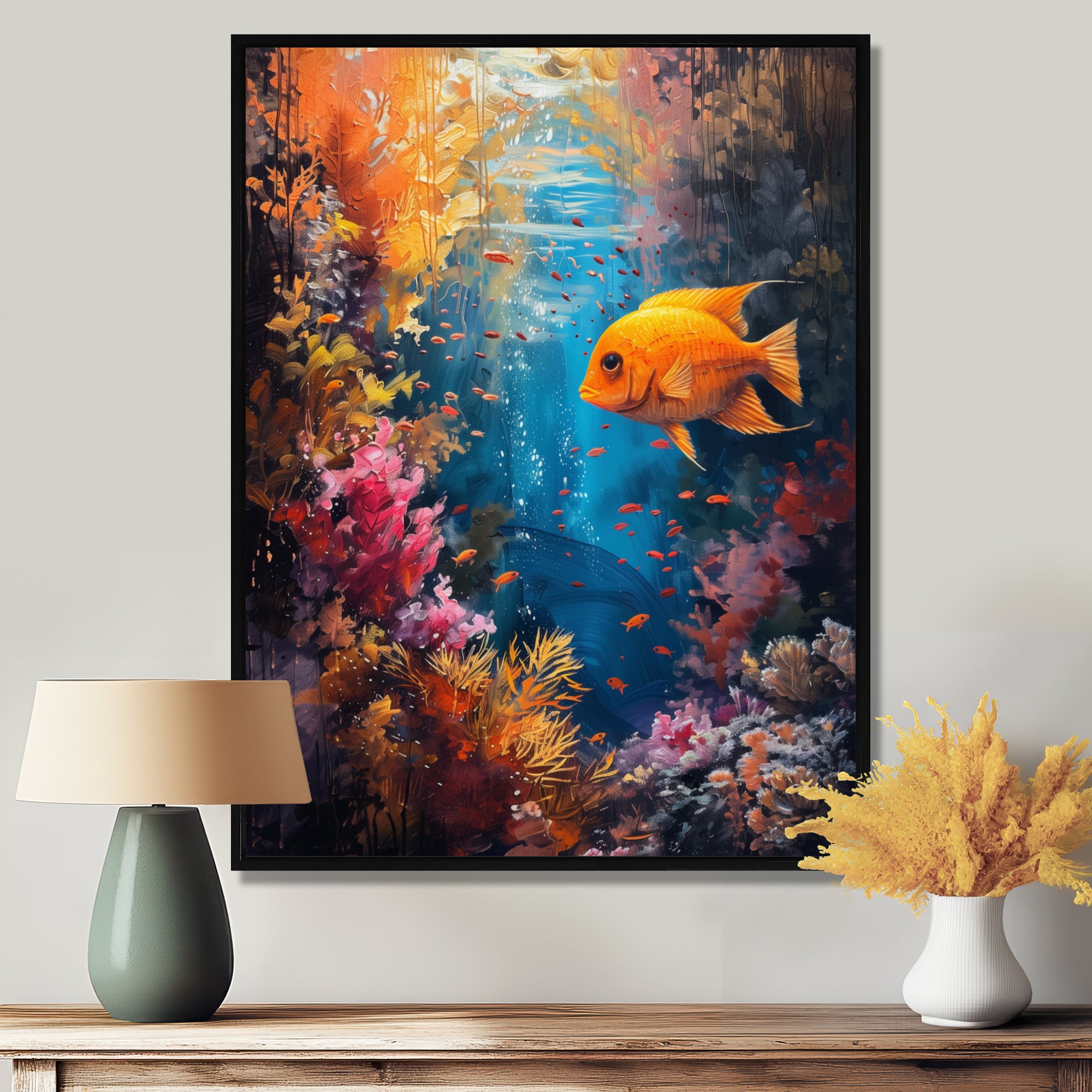 Orange blue coral Marine goldfish Marvel - Coral Canvas Wall Art