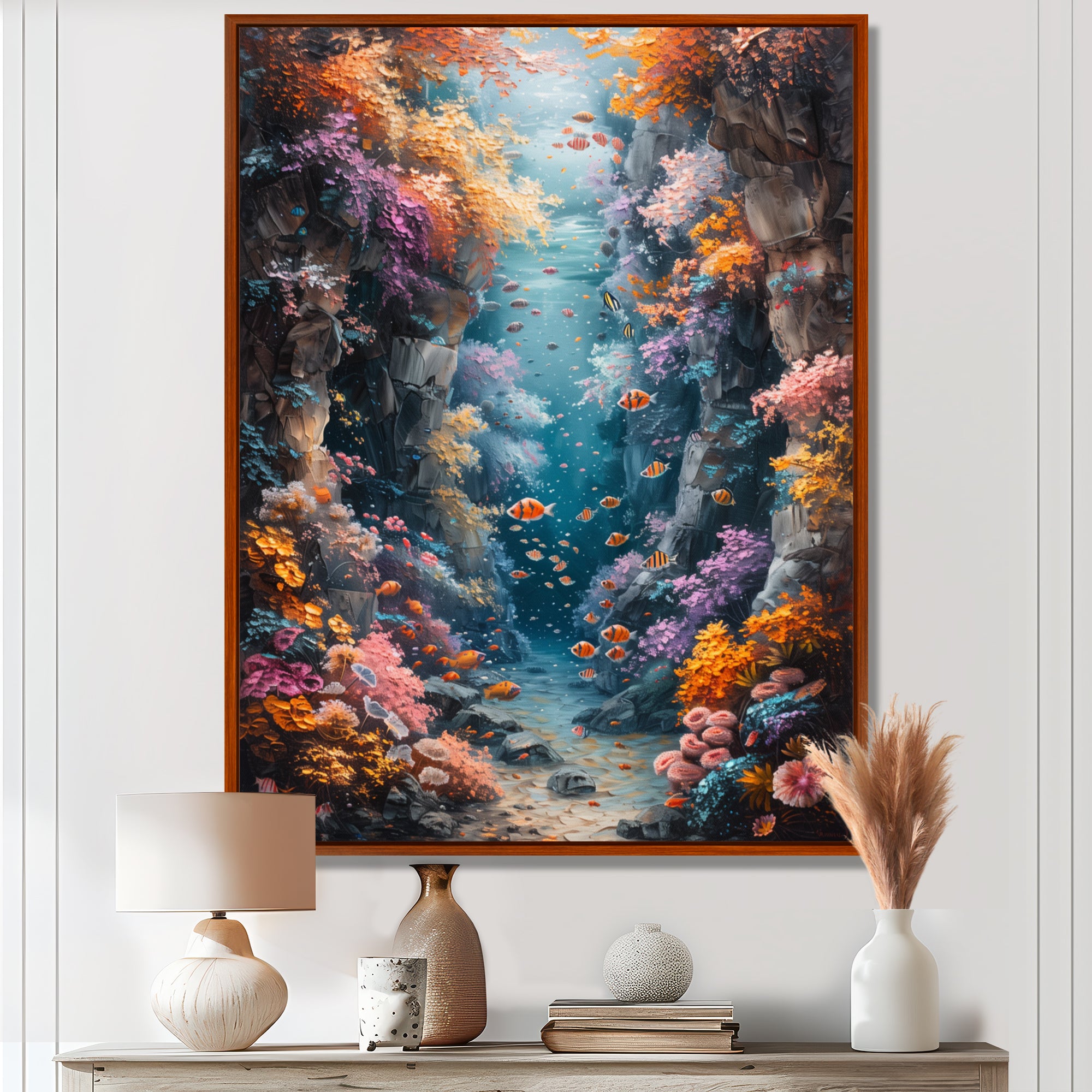 Orange blue coral Marine Marvel dreams - Coral Canvas Wall Art