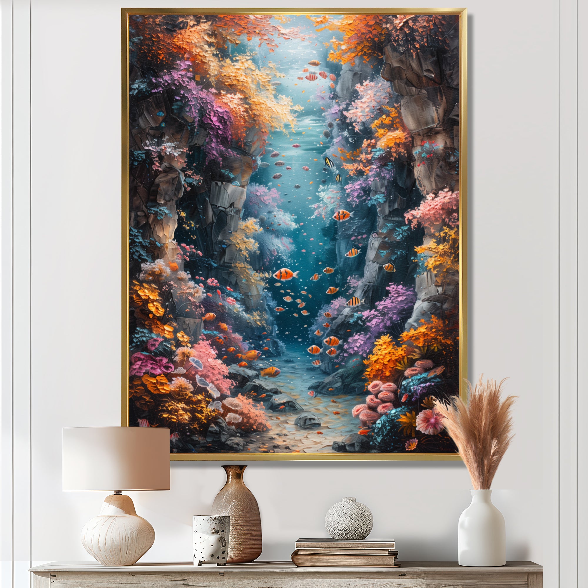Orange blue coral Marine Marvel dreams - Coral Canvas Wall Art