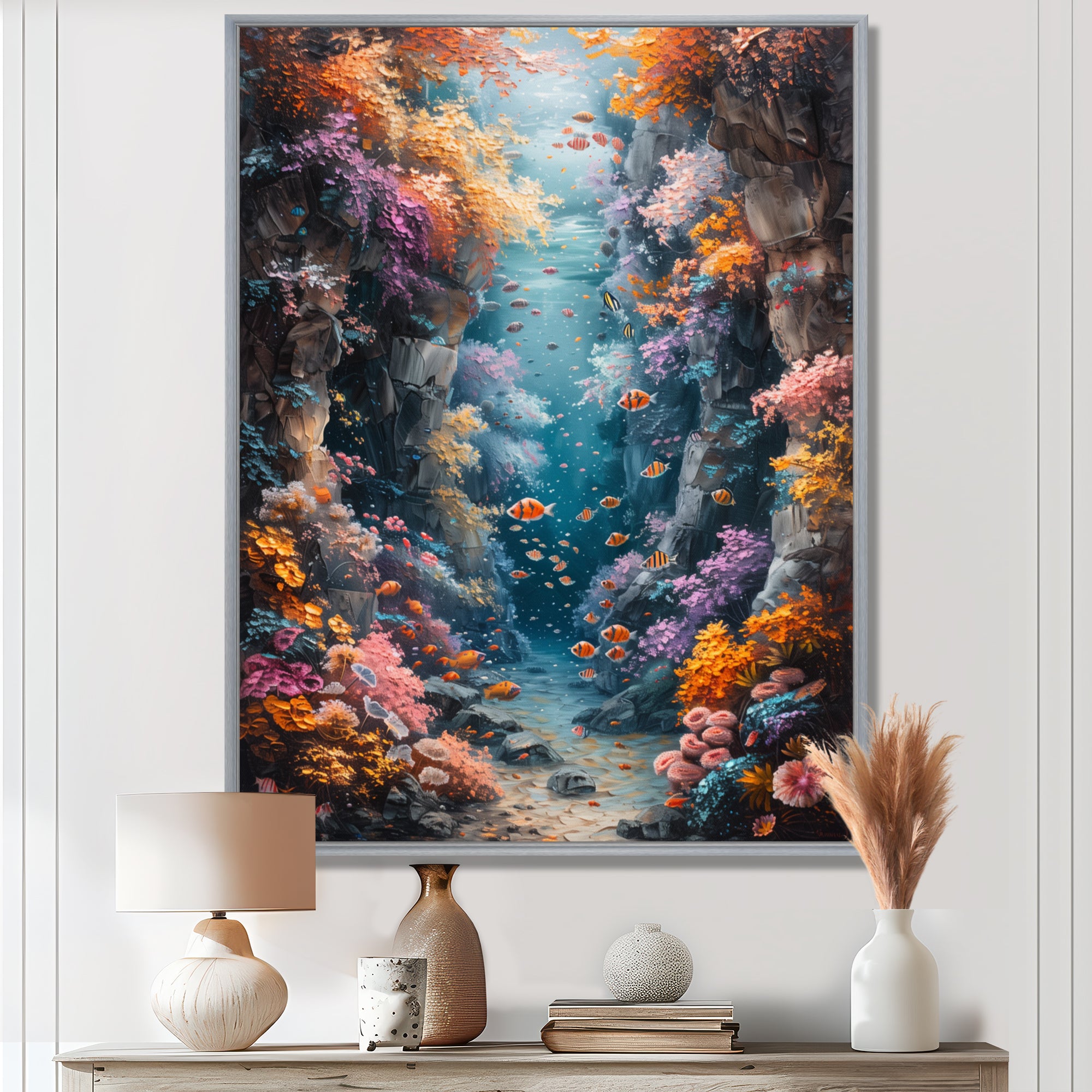 Orange blue coral Marine Marvel dreams - Coral Canvas Wall Art