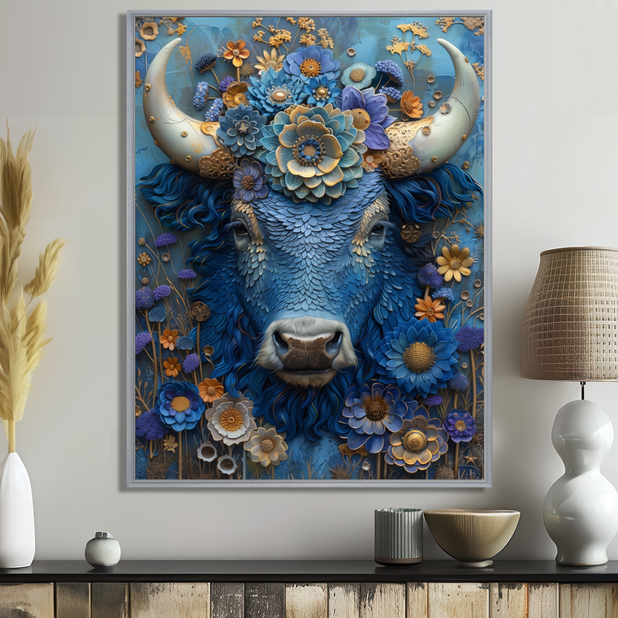 Blue Taurus Astrology Cosmic Harmony - Blue Taurus Wall Art