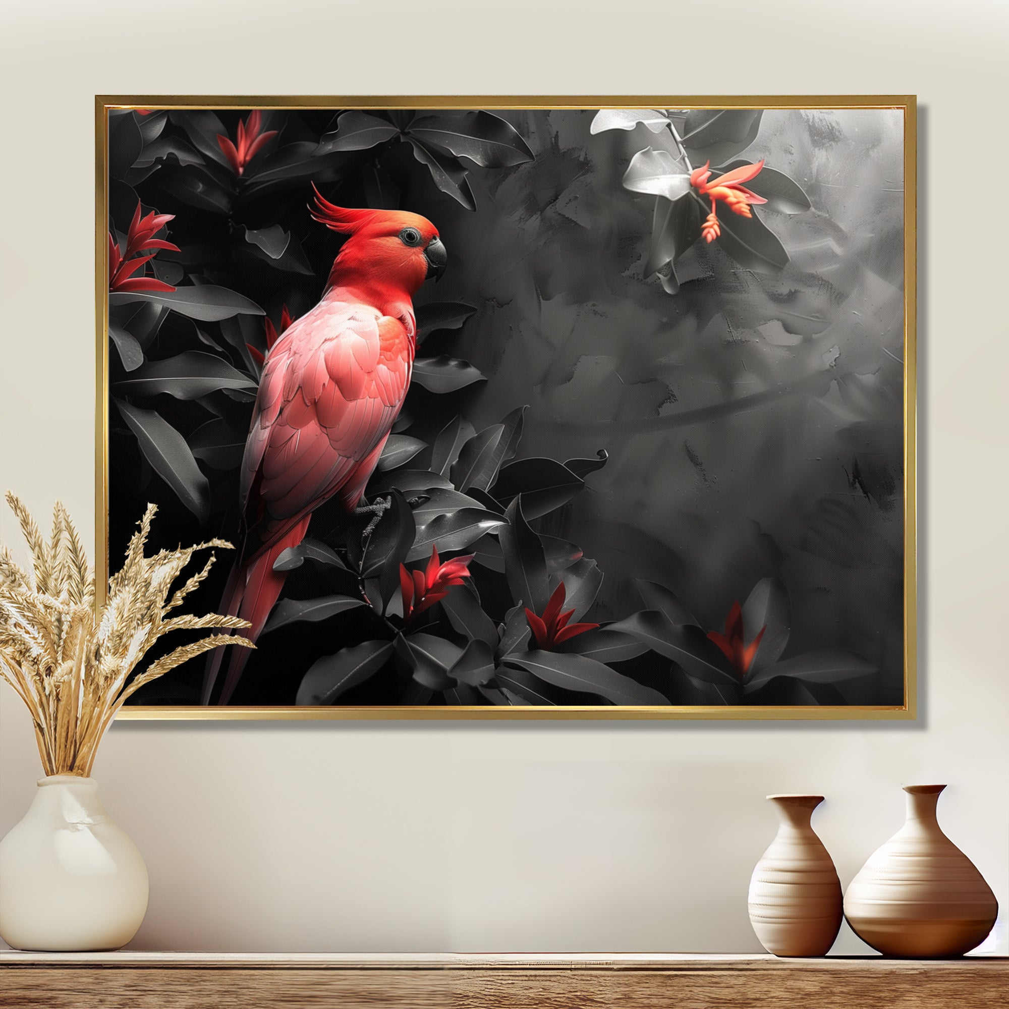Red black Garden of Eden Birds - Bird Home Decor Art