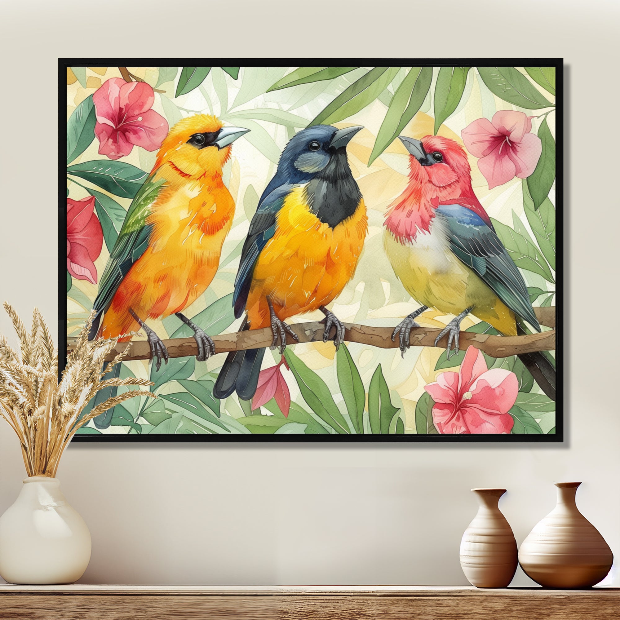 Yellow Birds on a brand of Garden of Eden - Bird Bedroom Wall Art