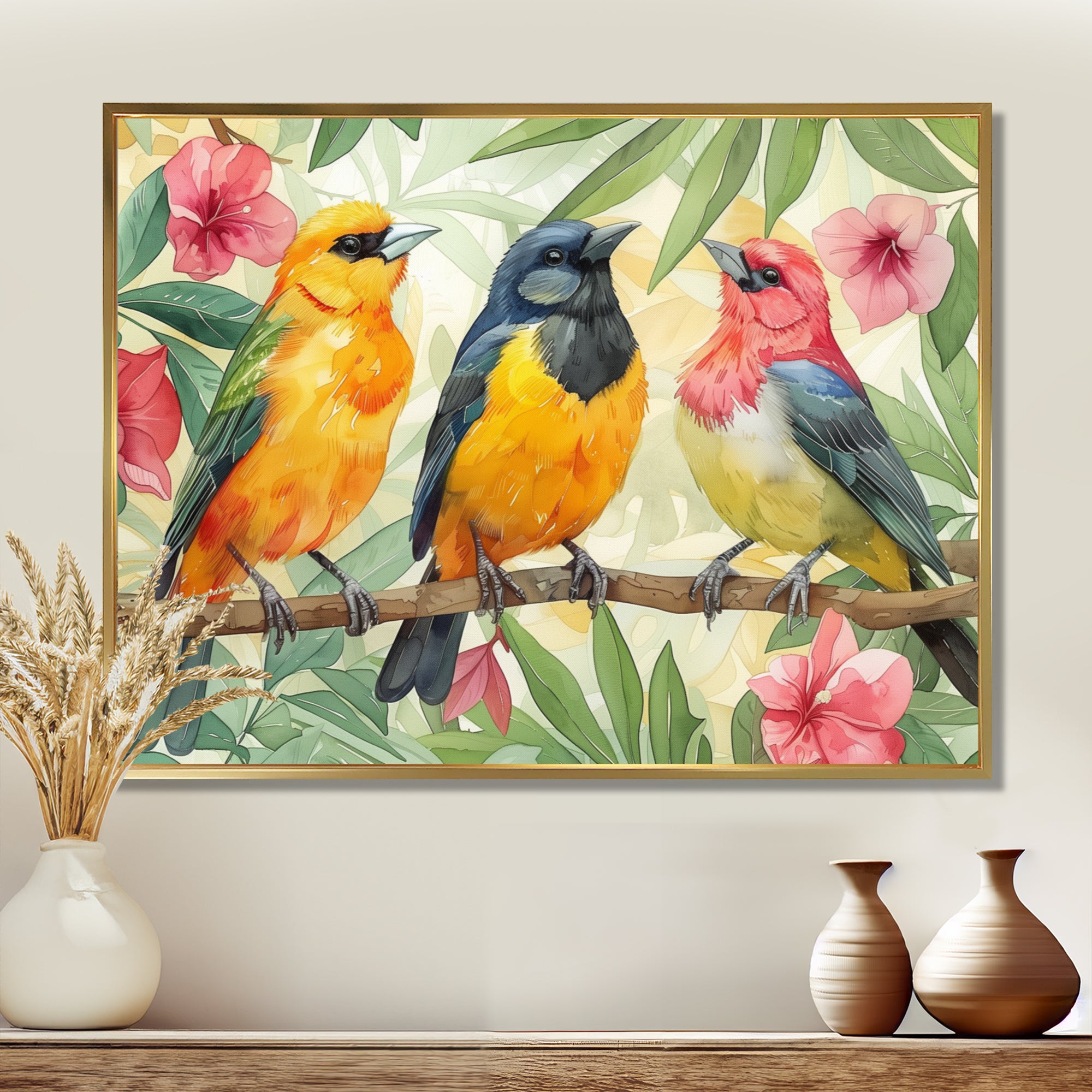 Yellow Birds on a brand of Garden of Eden - Bird Bedroom Wall Art