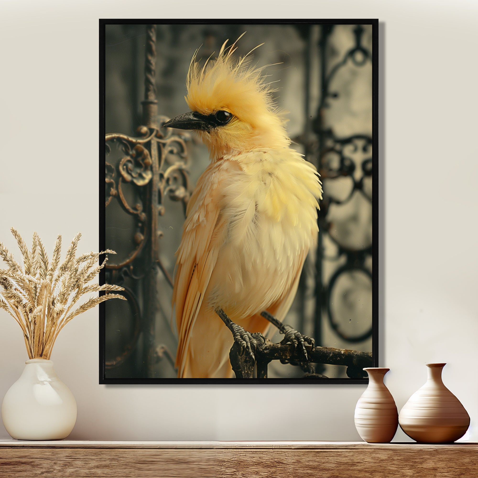 Yellow black Caged Bird elegance - Bird Canvas Wall Art
