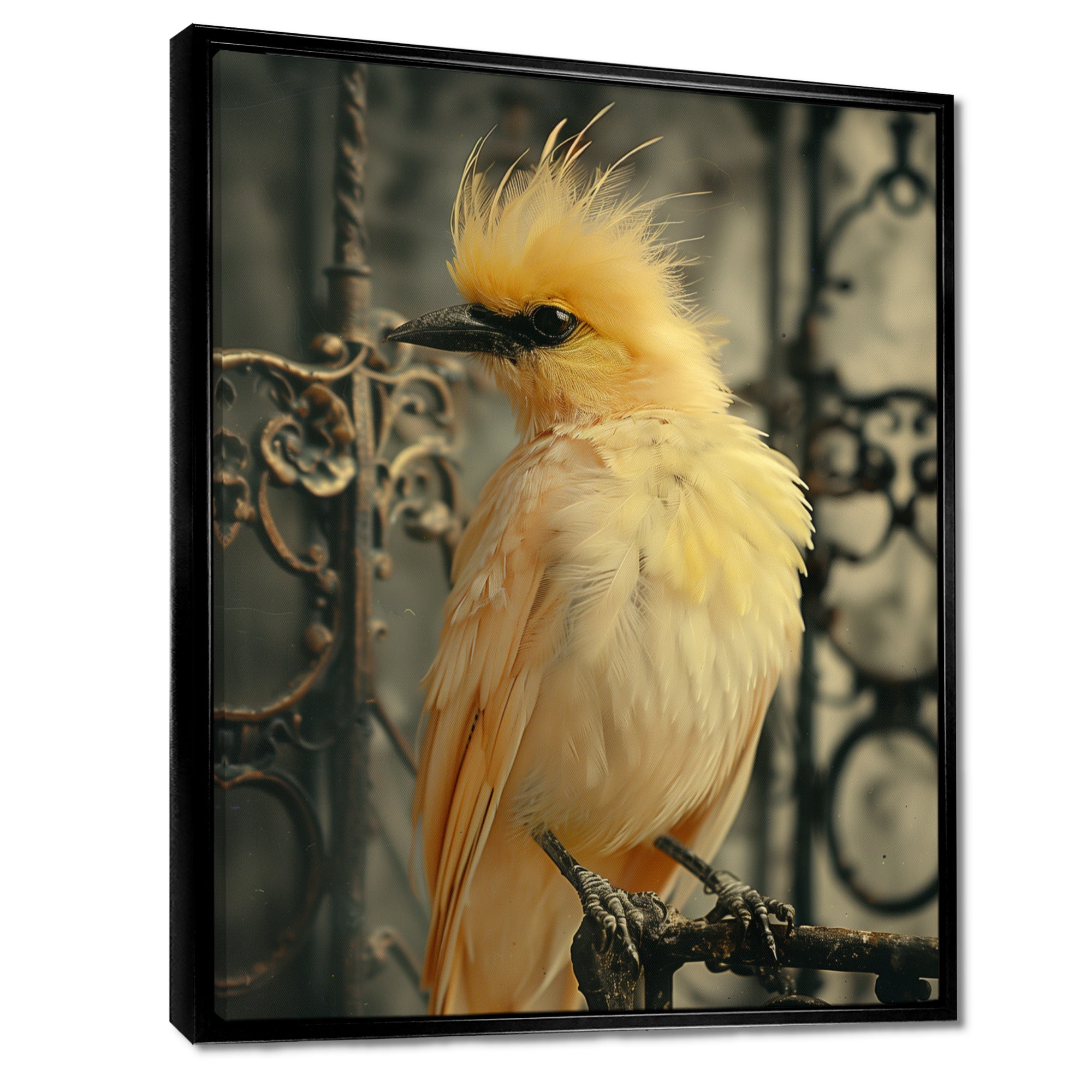 Yellow black Caged Bird elegance - Bird Canvas Wall Art