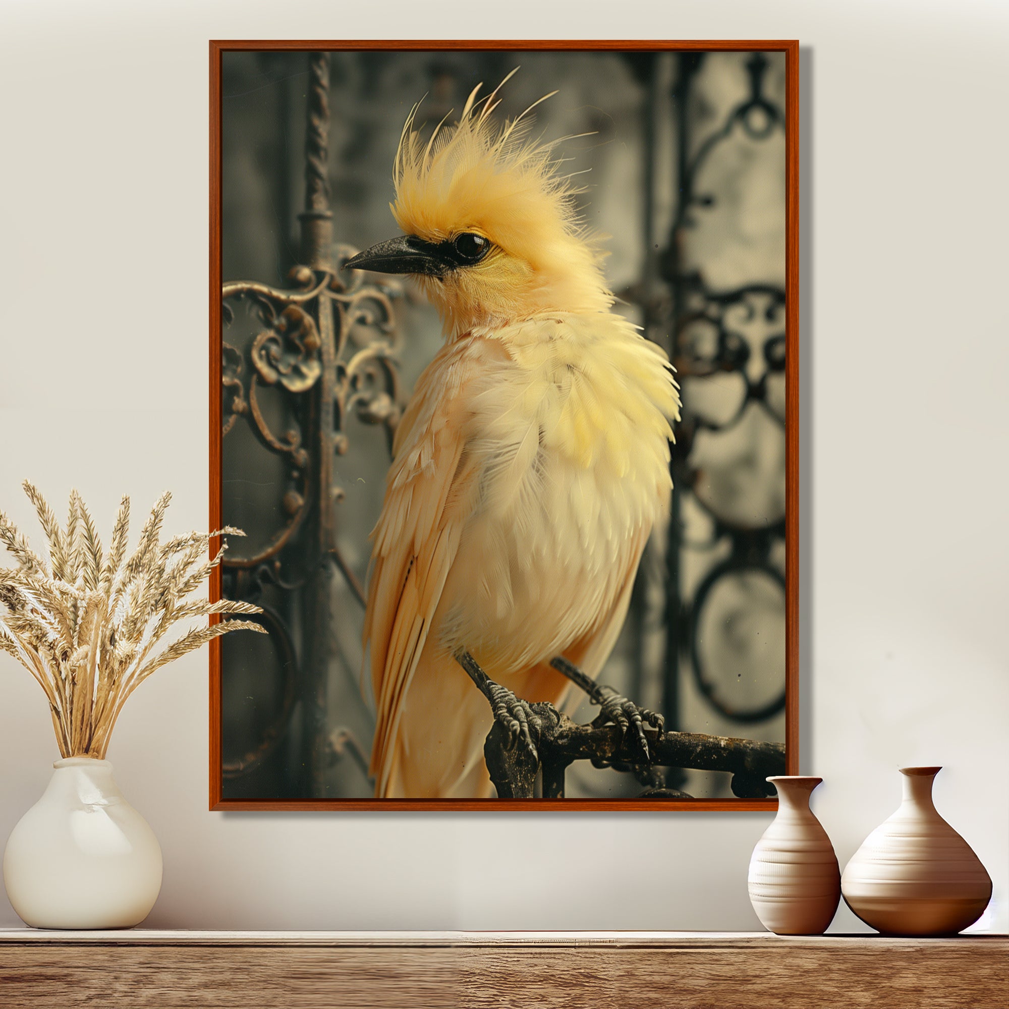 Yellow black Caged Bird elegance - Bird Canvas Wall Art