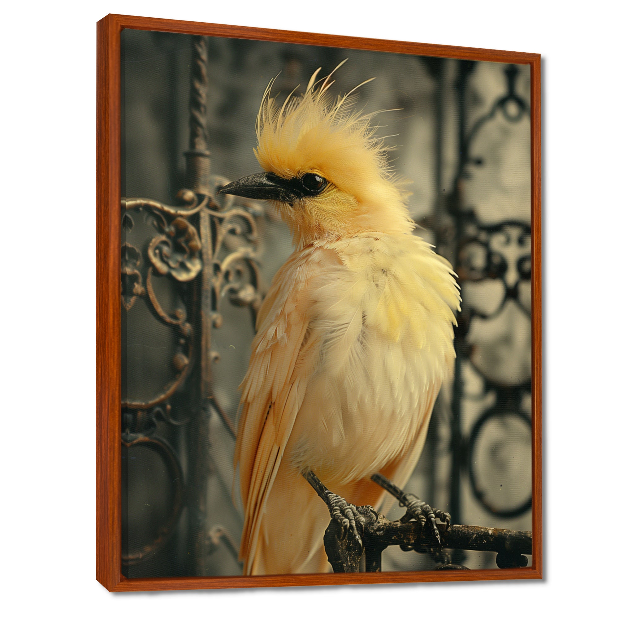 Yellow black Caged Bird elegance - Bird Canvas Wall Art