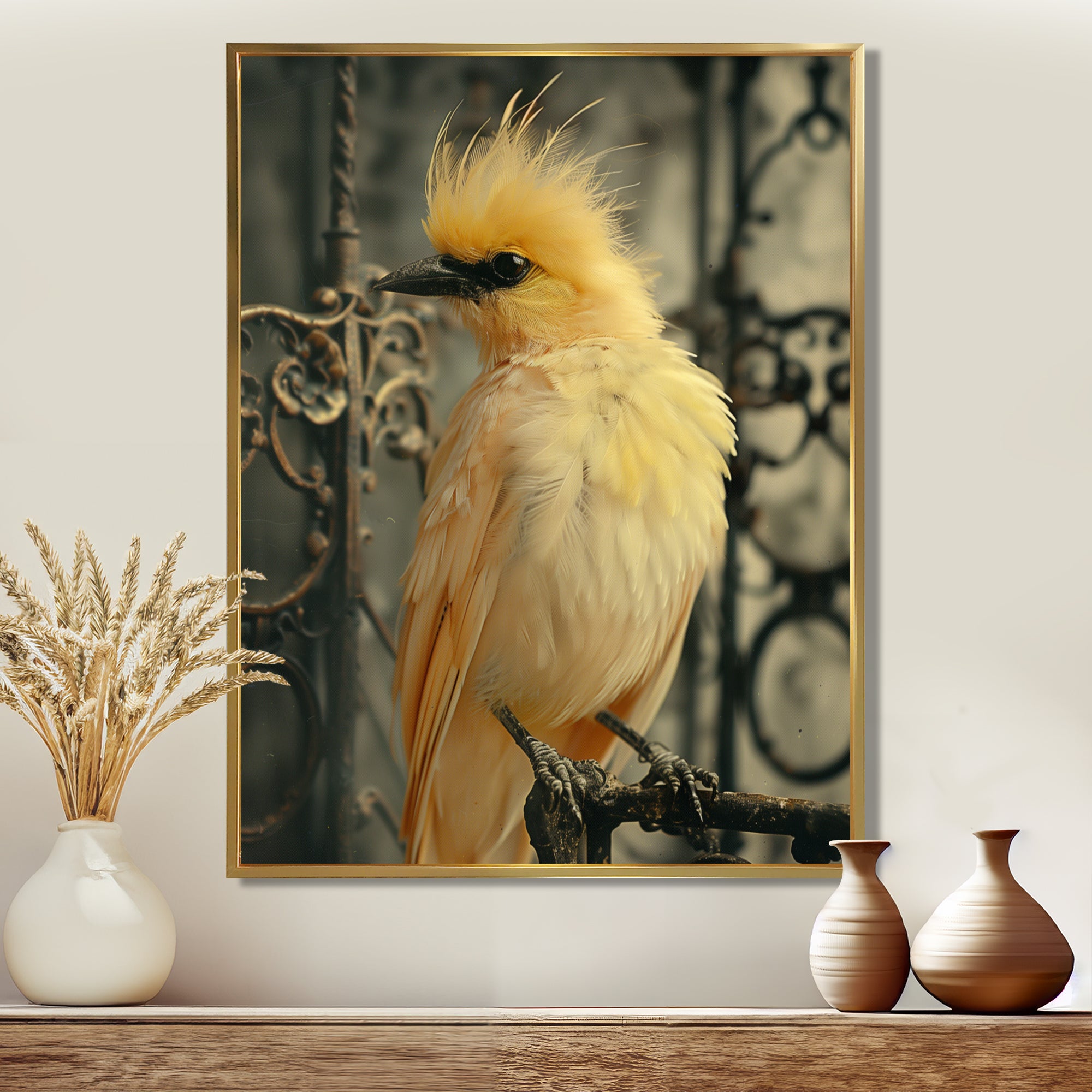 Yellow black Caged Bird elegance - Bird Canvas Wall Art