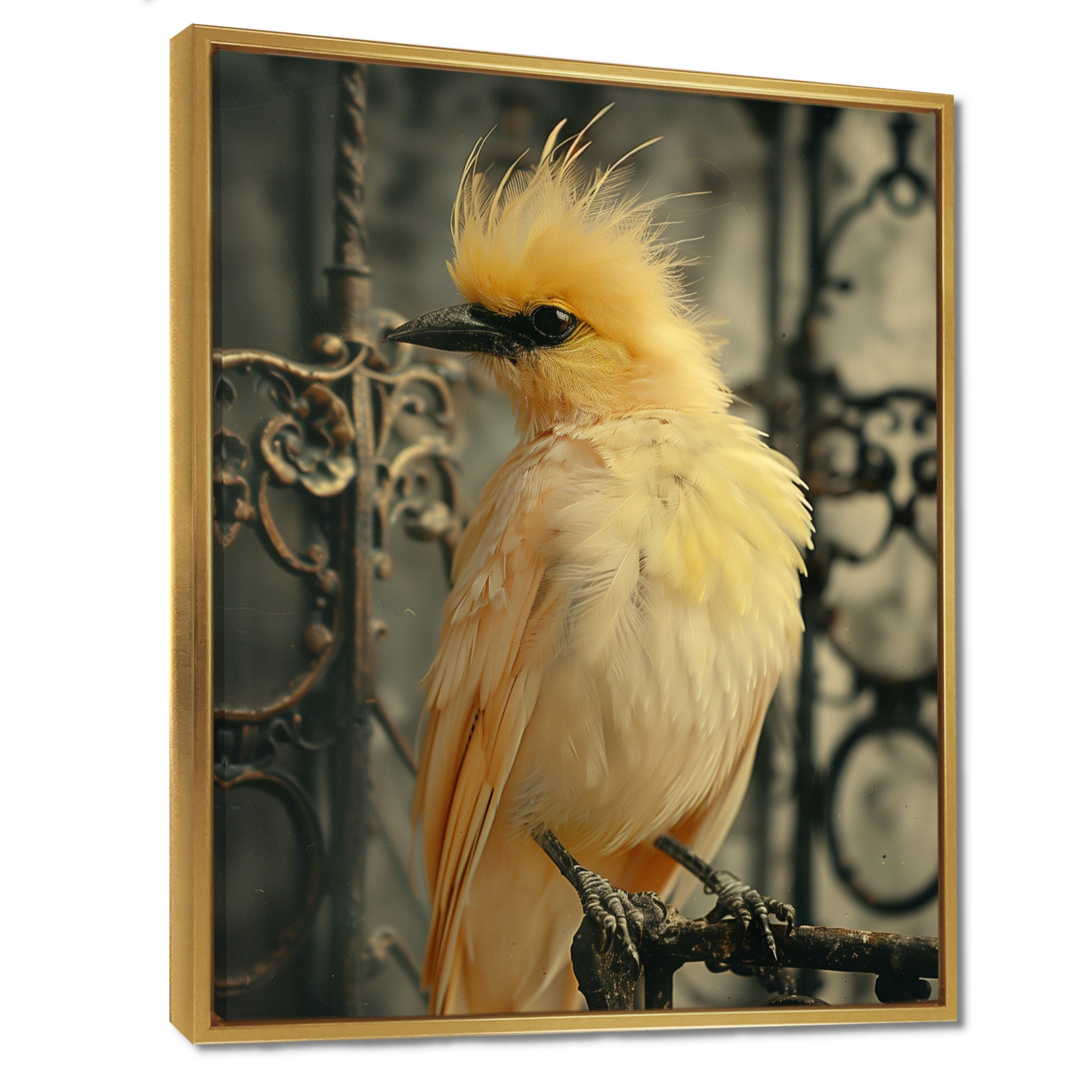 Yellow black Caged Bird elegance - Bird Canvas Wall Art