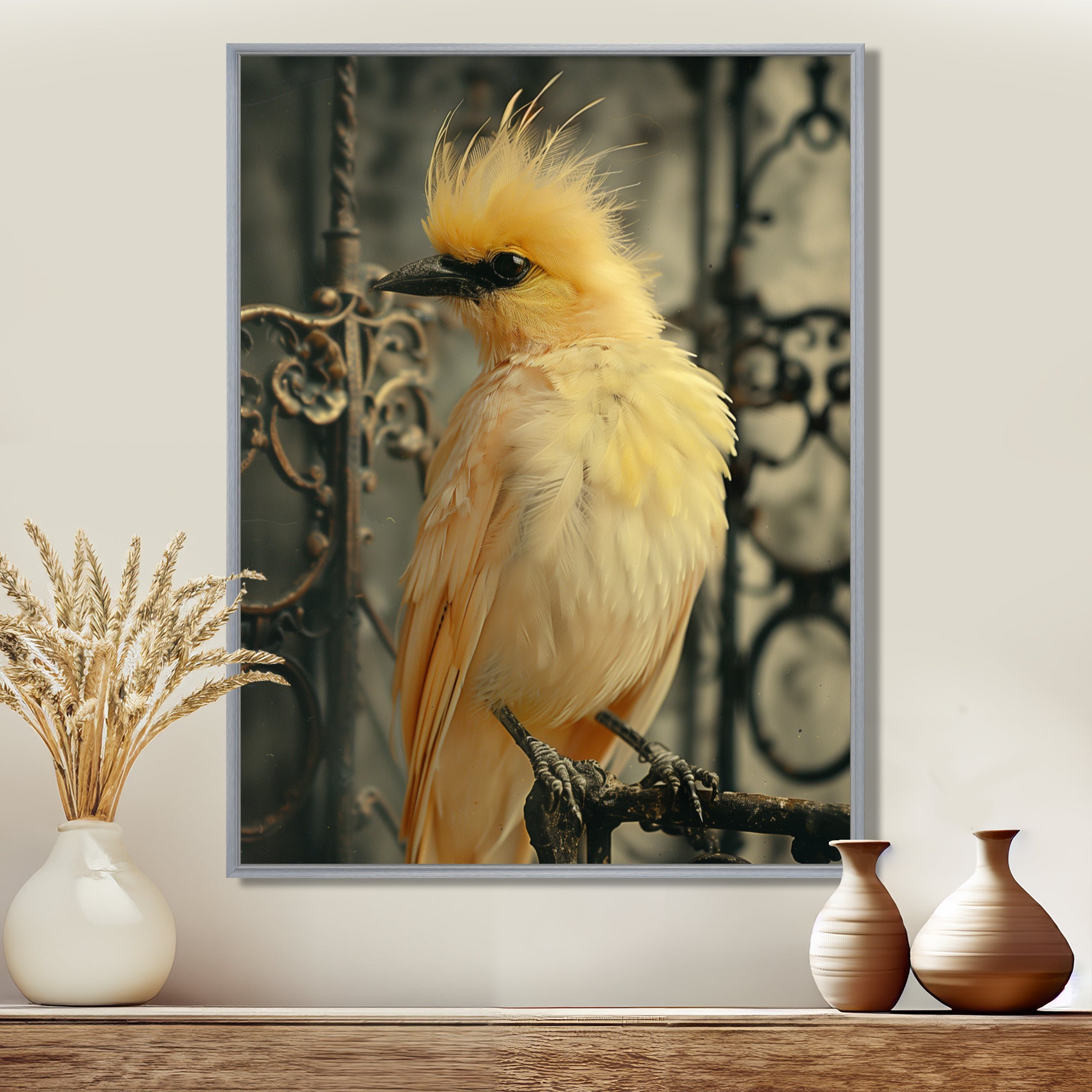 Yellow black Caged Bird elegance - Bird Canvas Wall Art