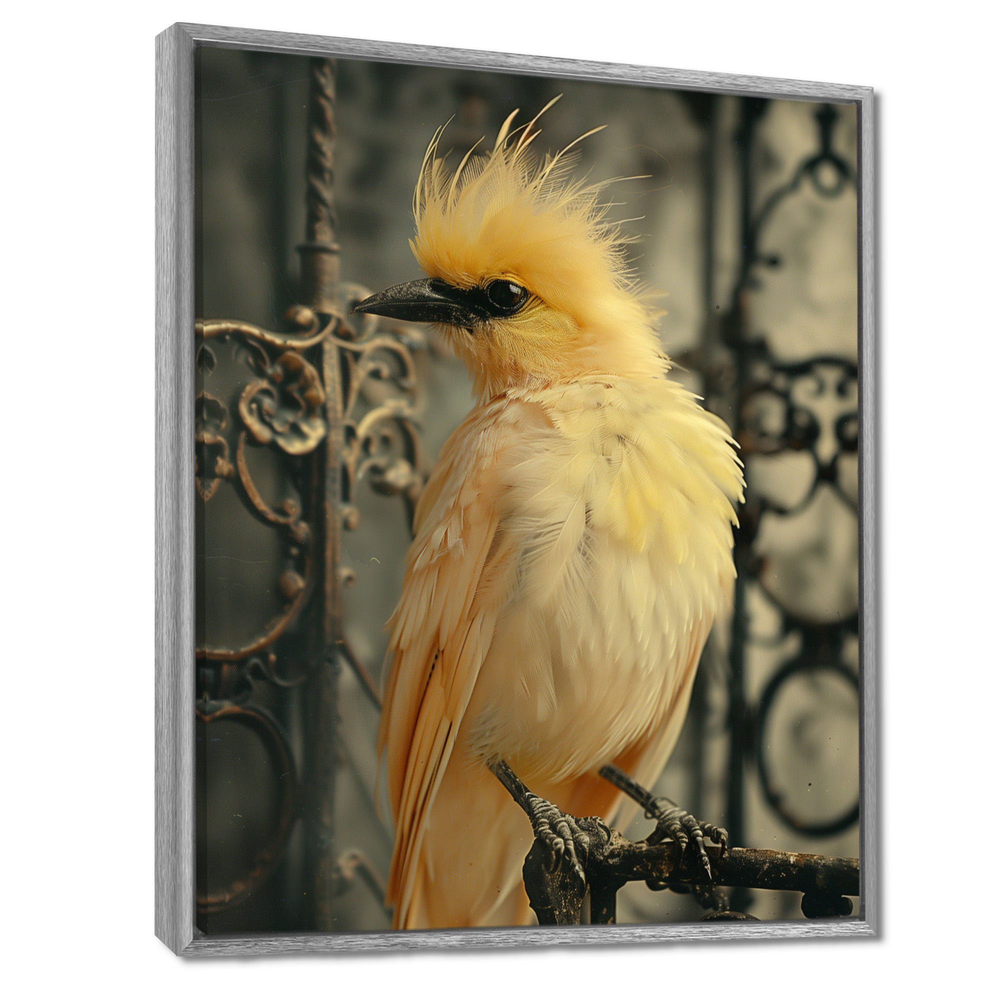 Yellow black Caged Bird elegance - Bird Canvas Wall Art