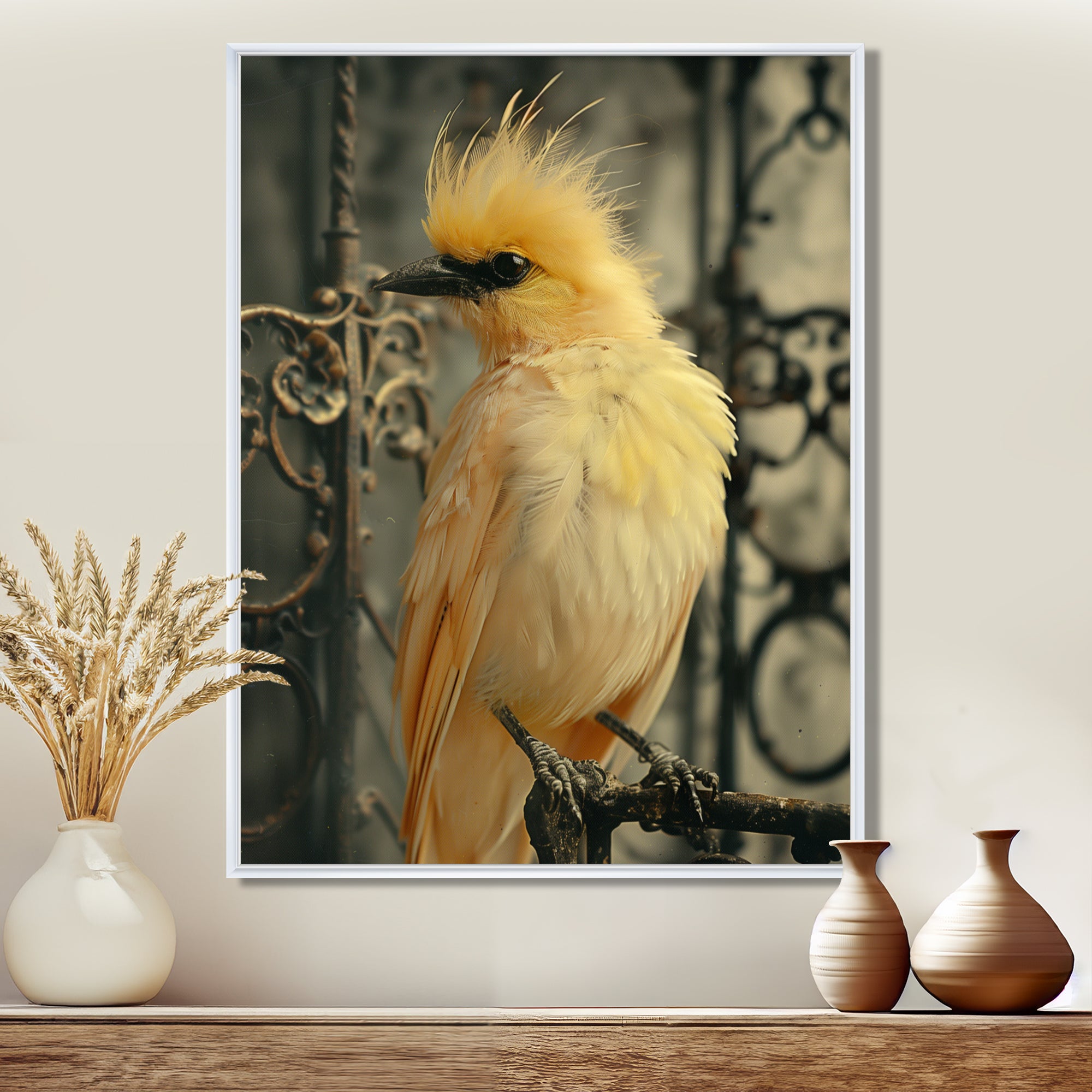 Yellow black Caged Bird elegance - Bird Canvas Wall Art