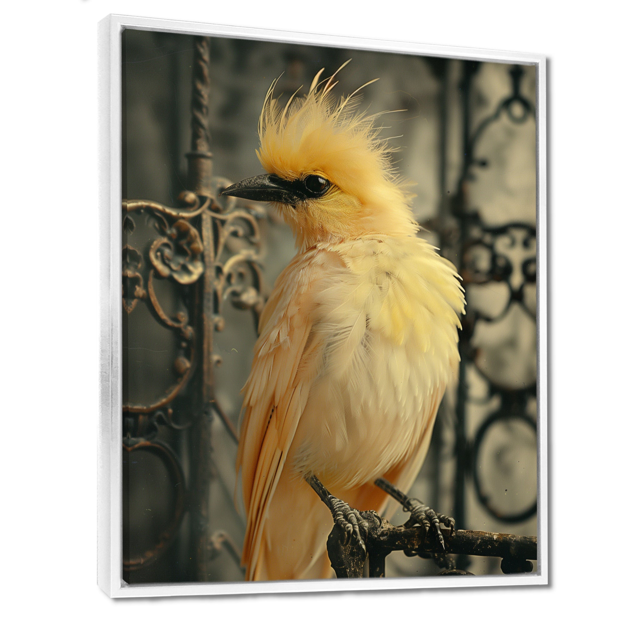 Yellow black Caged Bird elegance - Bird Canvas Wall Art