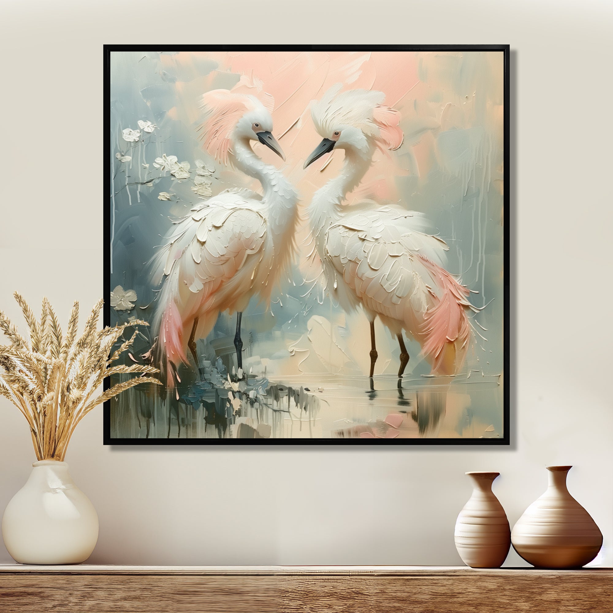 White pink Paradise Cove swans - Bird Wall Art Prints