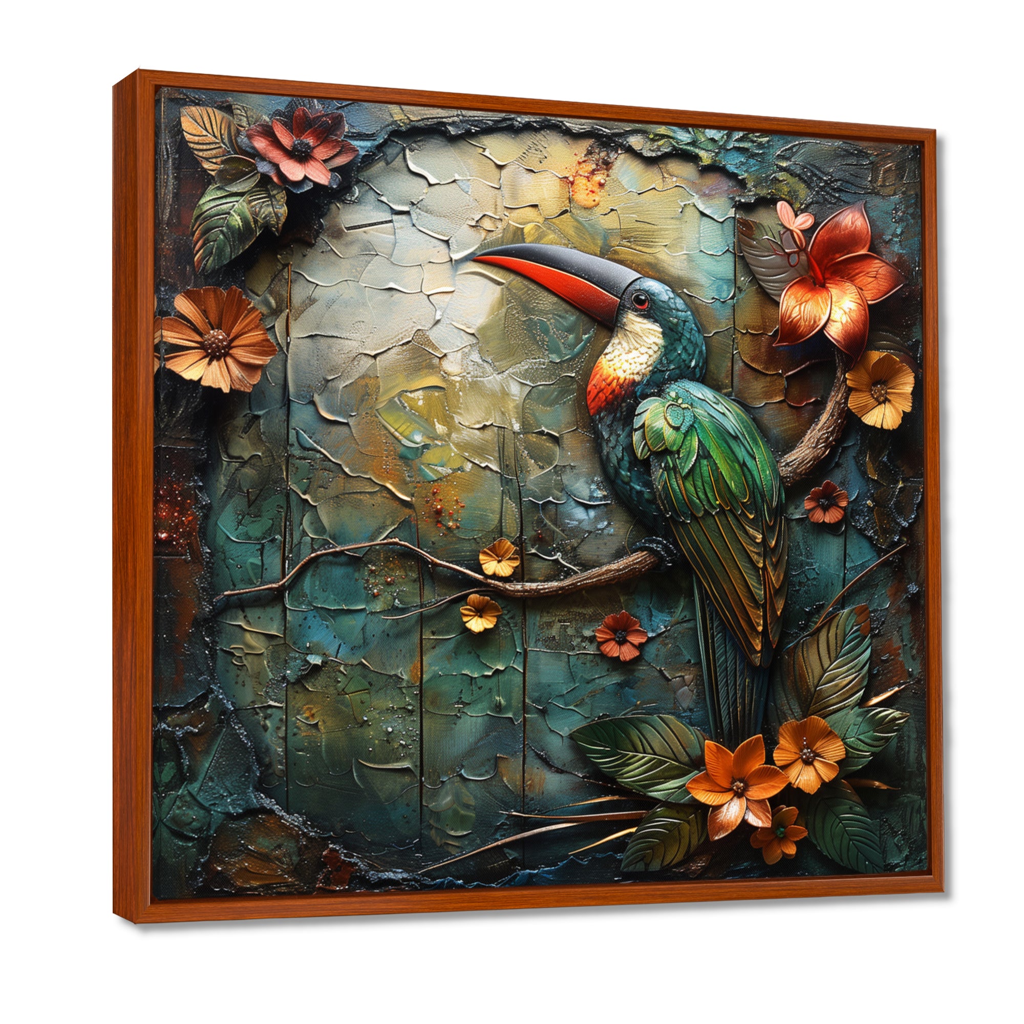 Green orange Rainforest Radiance Toucan - Green Parrot Wall Art