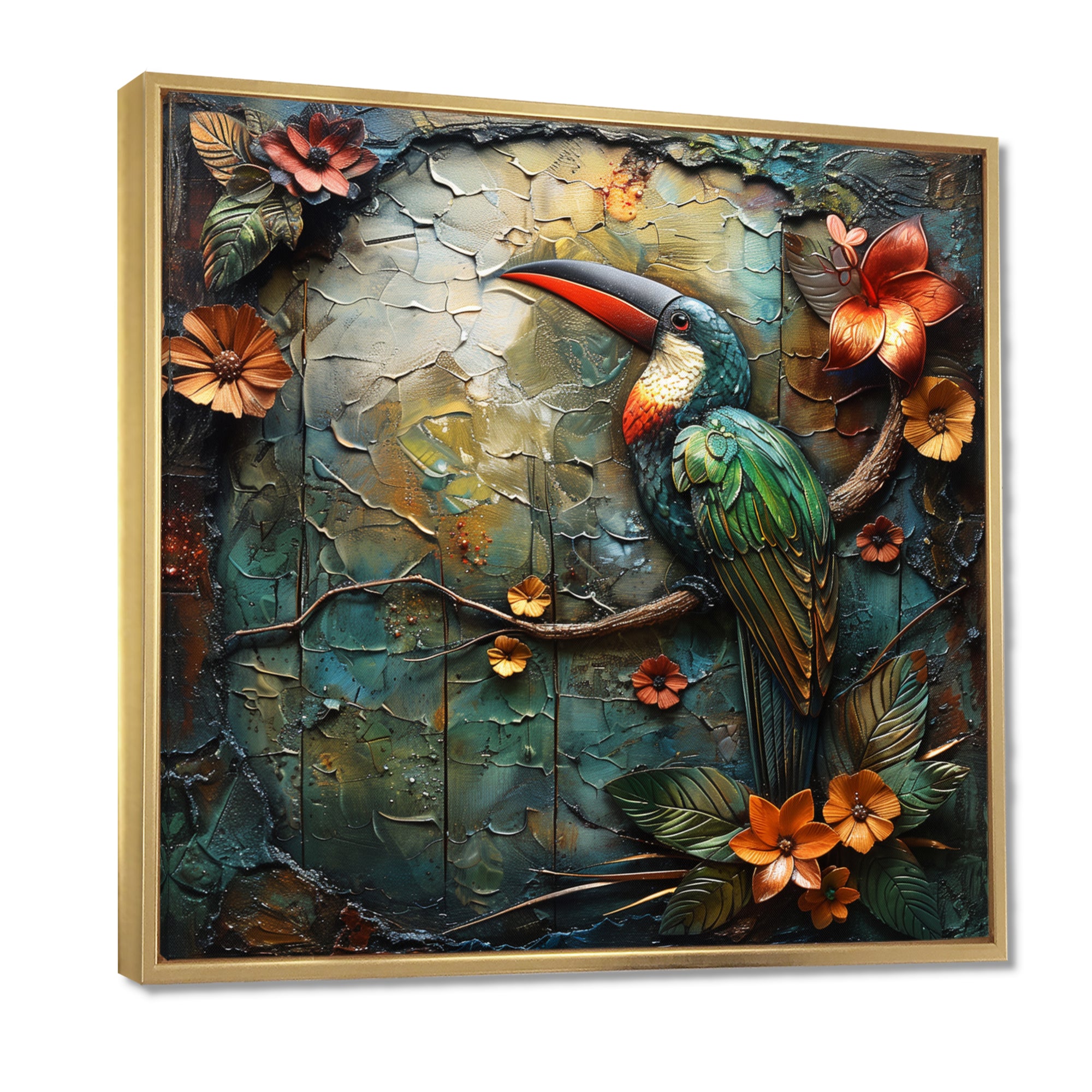 Green orange Rainforest Radiance Toucan - Green Parrot Wall Art
