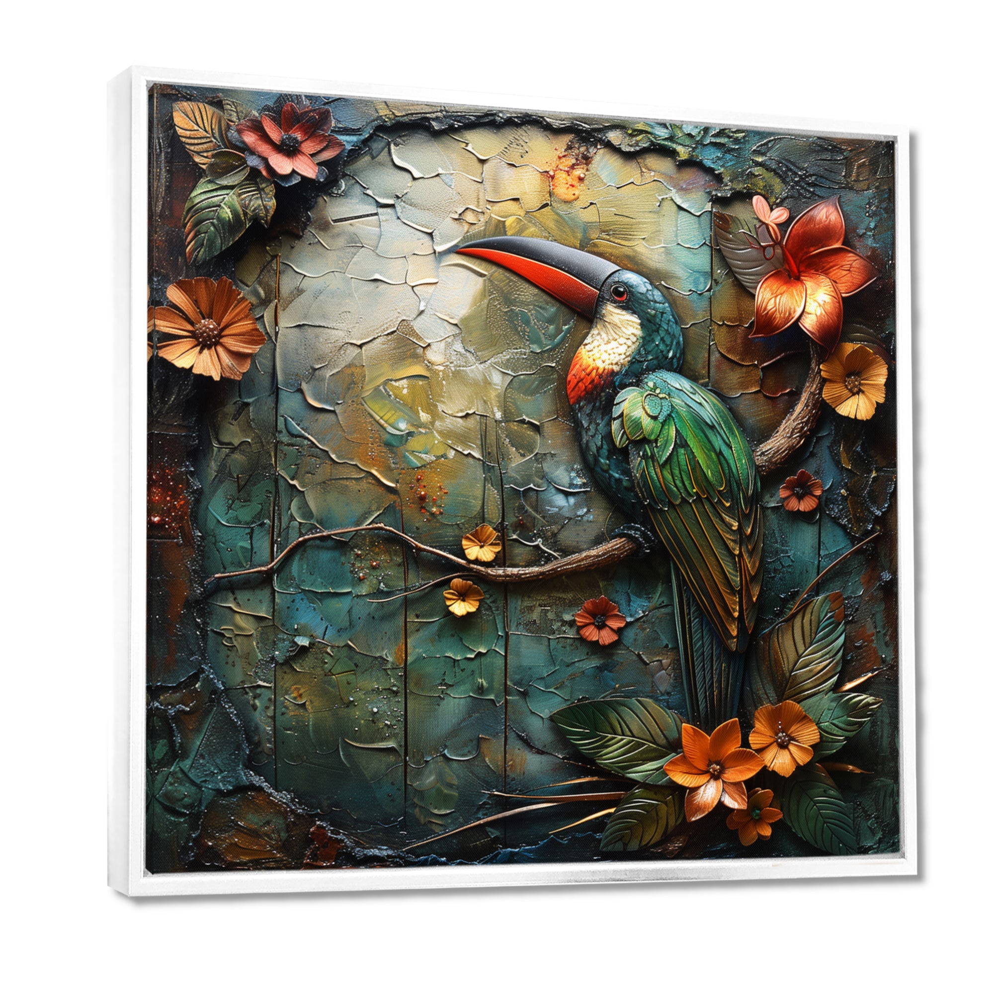 Green orange Rainforest Radiance Toucan - Green Parrot Wall Art