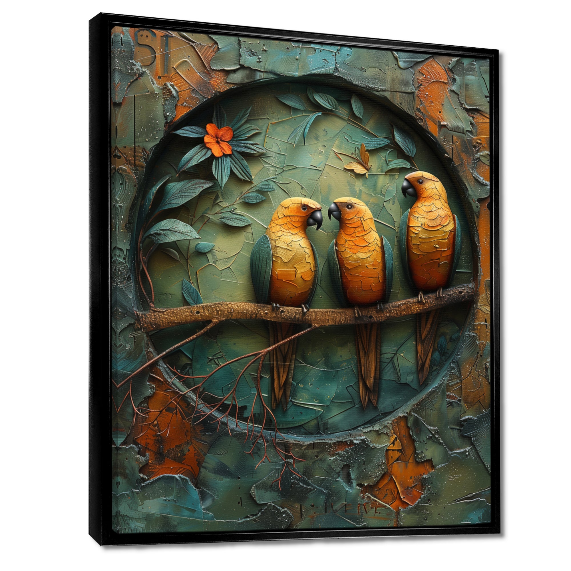 Yellow green Rainforest Radiance parrots - Yellow Parrot Wall Art