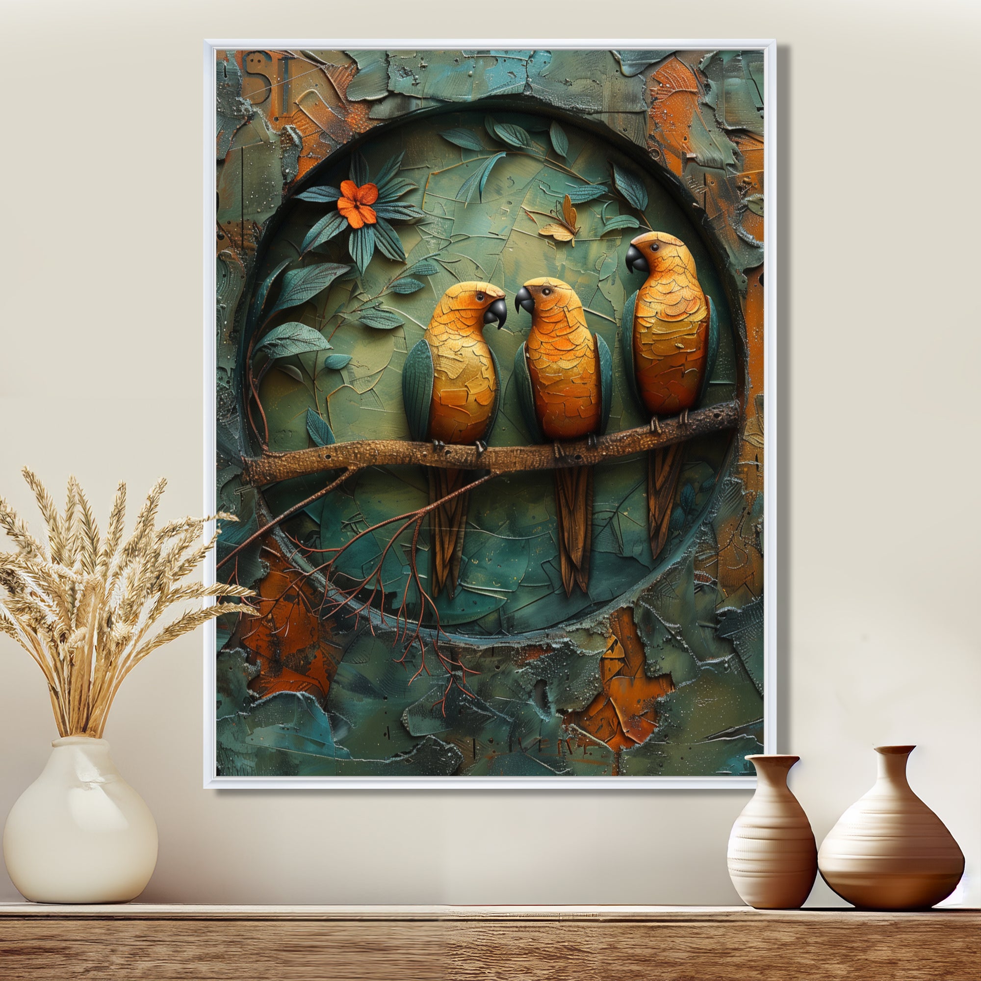 Yellow green Rainforest Radiance parrots - Yellow Parrot Wall Art