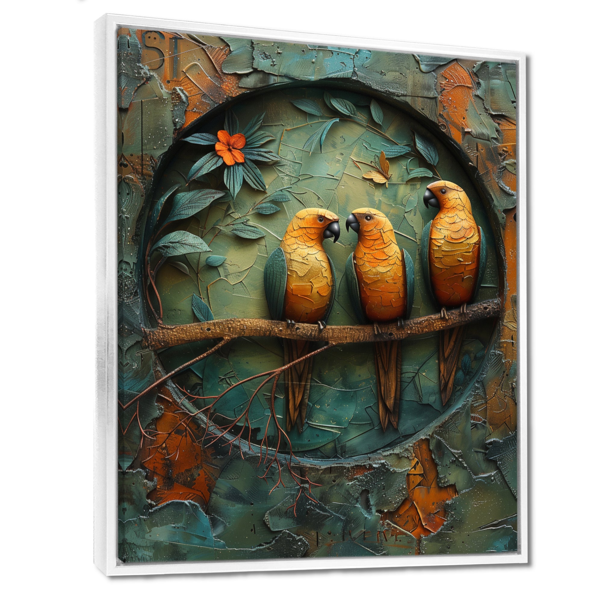 Yellow green Rainforest Radiance parrots - Yellow Parrot Wall Art
