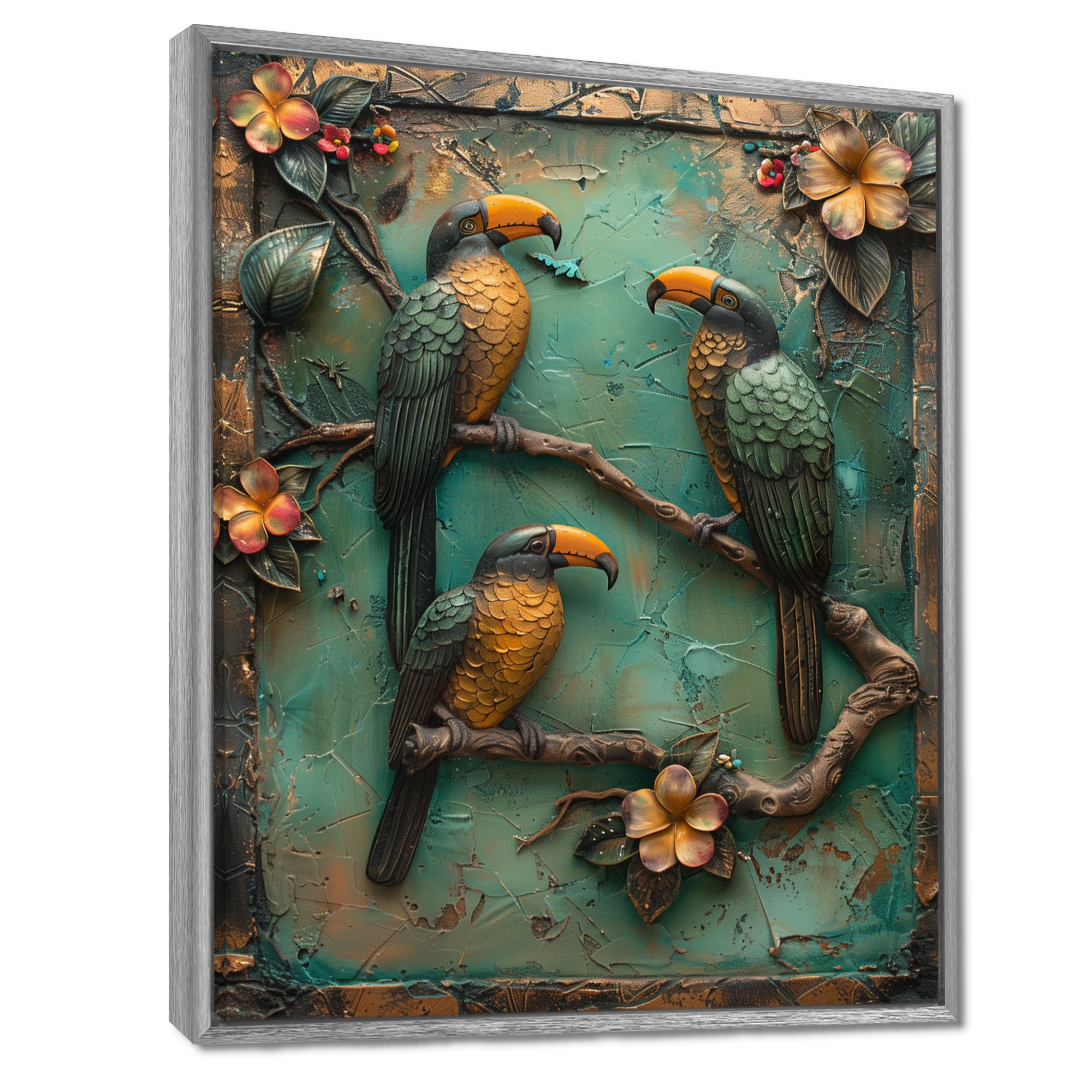 Yellow green Rainforest Radiance Toucans - Parrot Framed Canvas Art