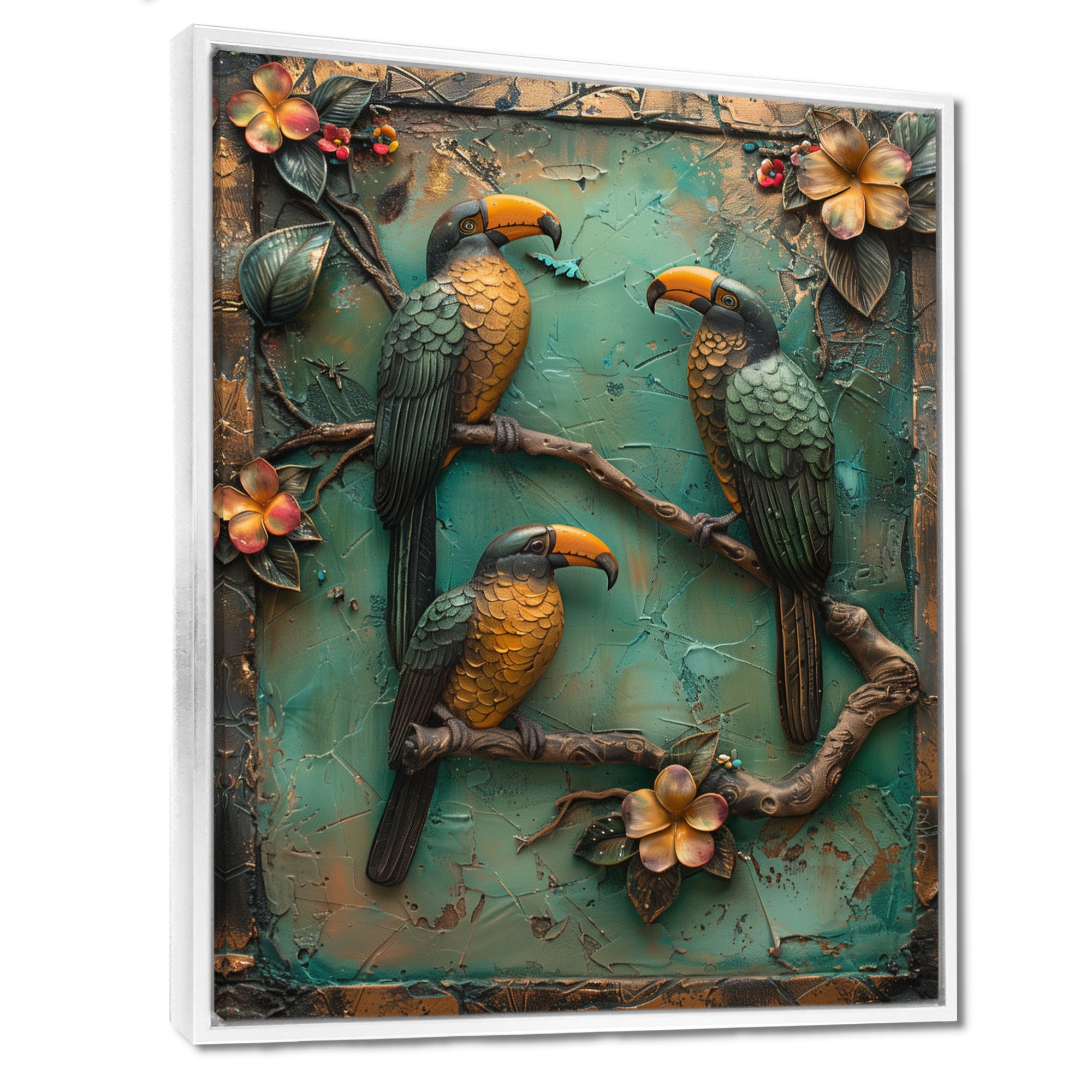 Yellow green Rainforest Radiance Toucans - Parrot Framed Canvas Art