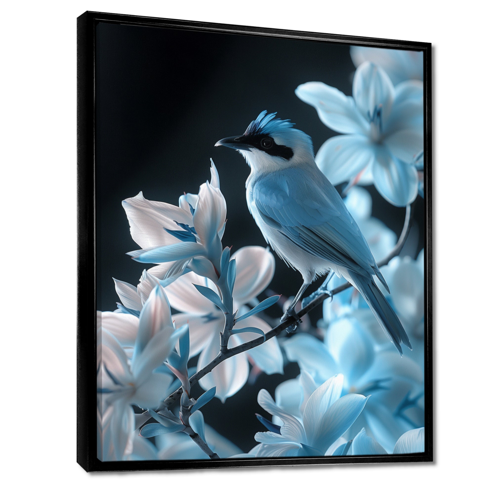 Blue black Tropical Oasis Bird blooms - Bird Home Decor Art