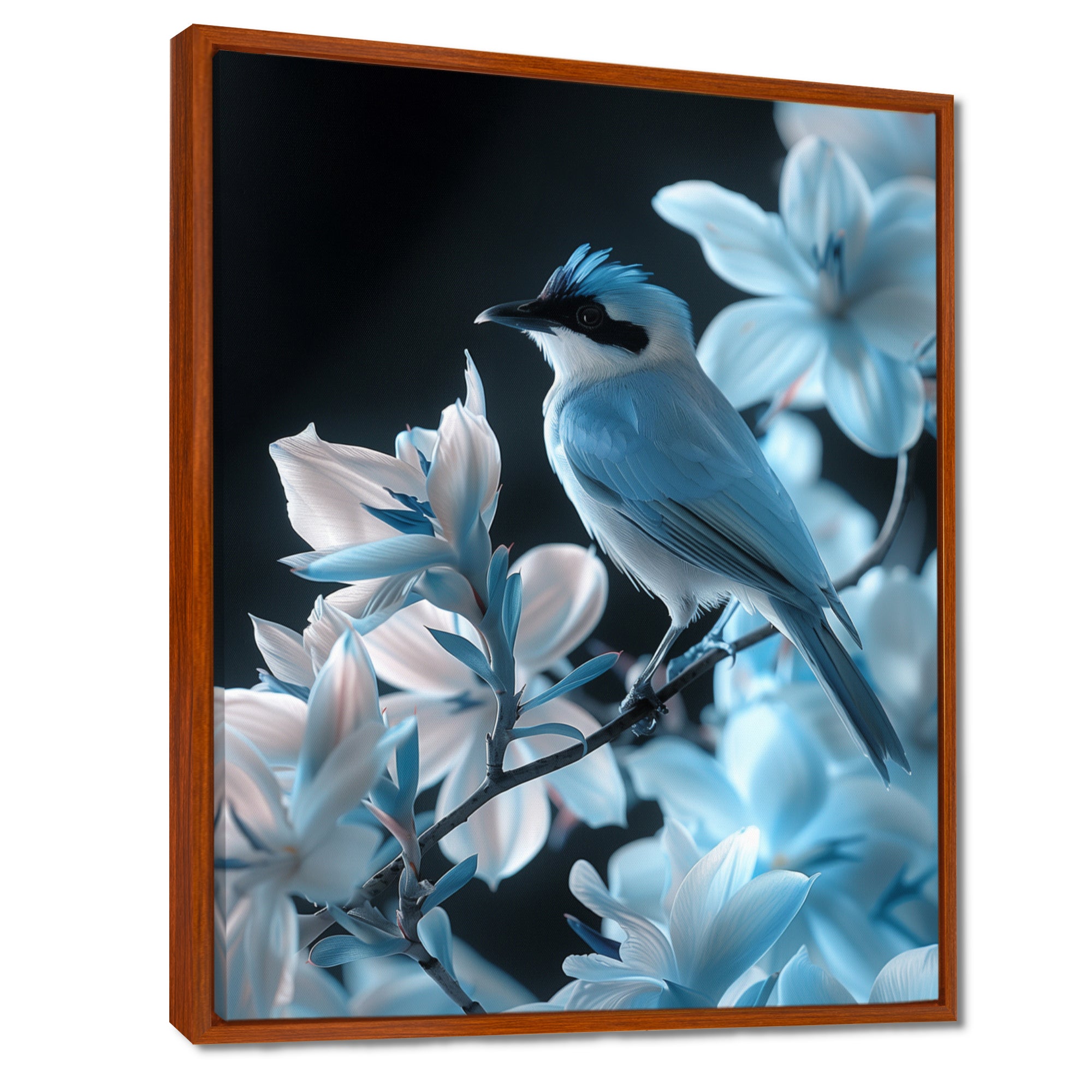 Blue black Tropical Oasis Bird blooms - Bird Home Decor Art