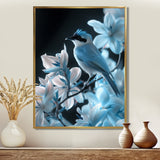 Blue black Tropical Oasis Bird blooms - Bird Home Decor Art