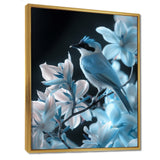 Blue black Tropical Oasis Bird blooms - Bird Home Decor Art