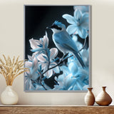 Blue black Tropical Oasis Bird blooms - Bird Home Decor Art