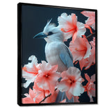 Pink white Tropical Oasis Bird blooms - Bird Living Room Wall Art