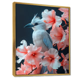 Pink white Tropical Oasis Bird blooms - Bird Living Room Wall Art