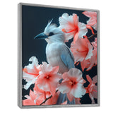 Pink white Tropical Oasis Bird blooms - Bird Living Room Wall Art