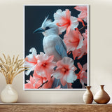 Pink white Tropical Oasis Bird blooms - Bird Living Room Wall Art