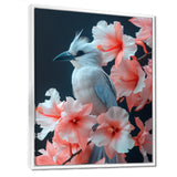 Pink white Tropical Oasis Bird blooms - Bird Living Room Wall Art