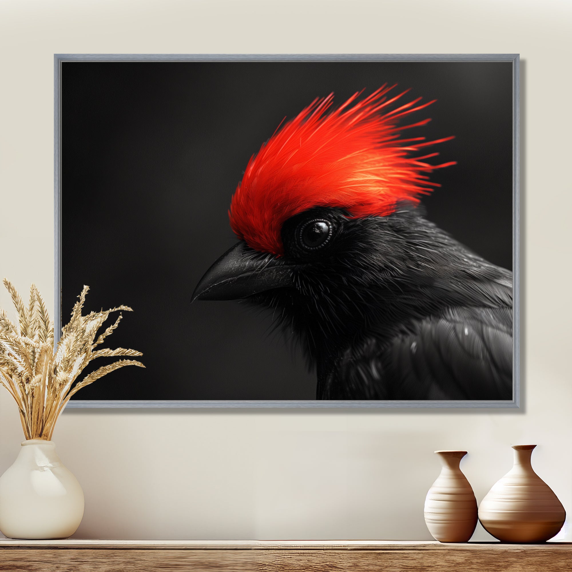 Red Grey Whispers Bird of Paradise - Bird Canvas Wall Art