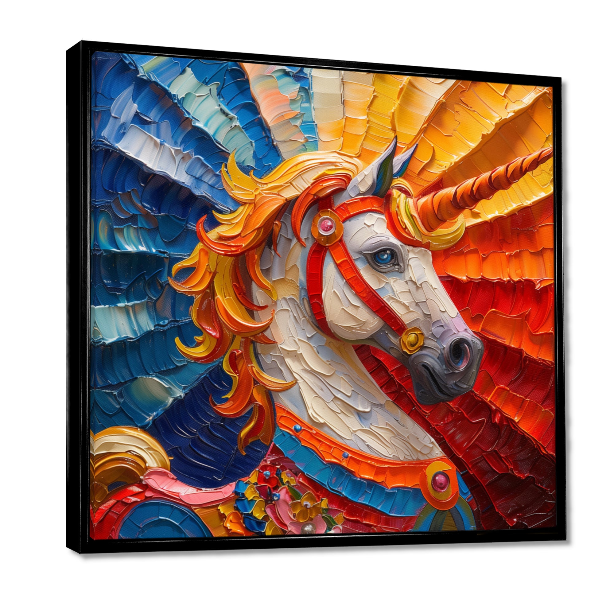 Yellow red horse Carousel spiral - Horse Canvas Wall Art