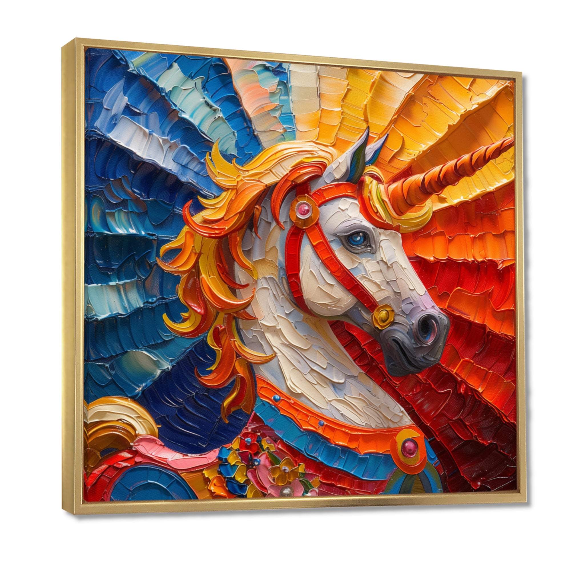 Yellow red horse Carousel spiral - Horse Canvas Wall Art