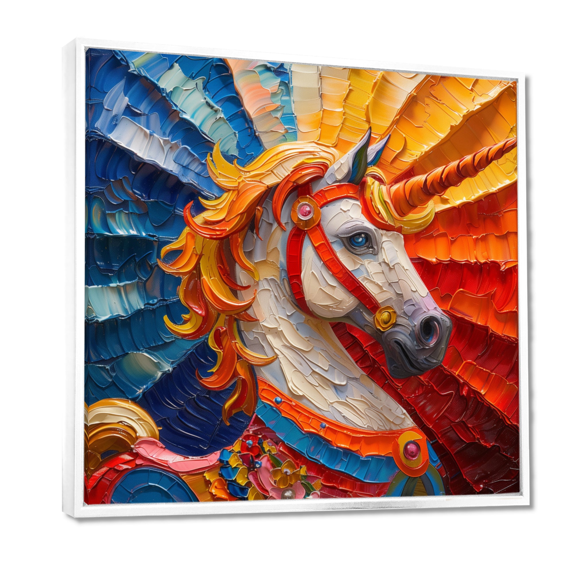 Yellow red horse Carousel spiral - Horse Canvas Wall Art