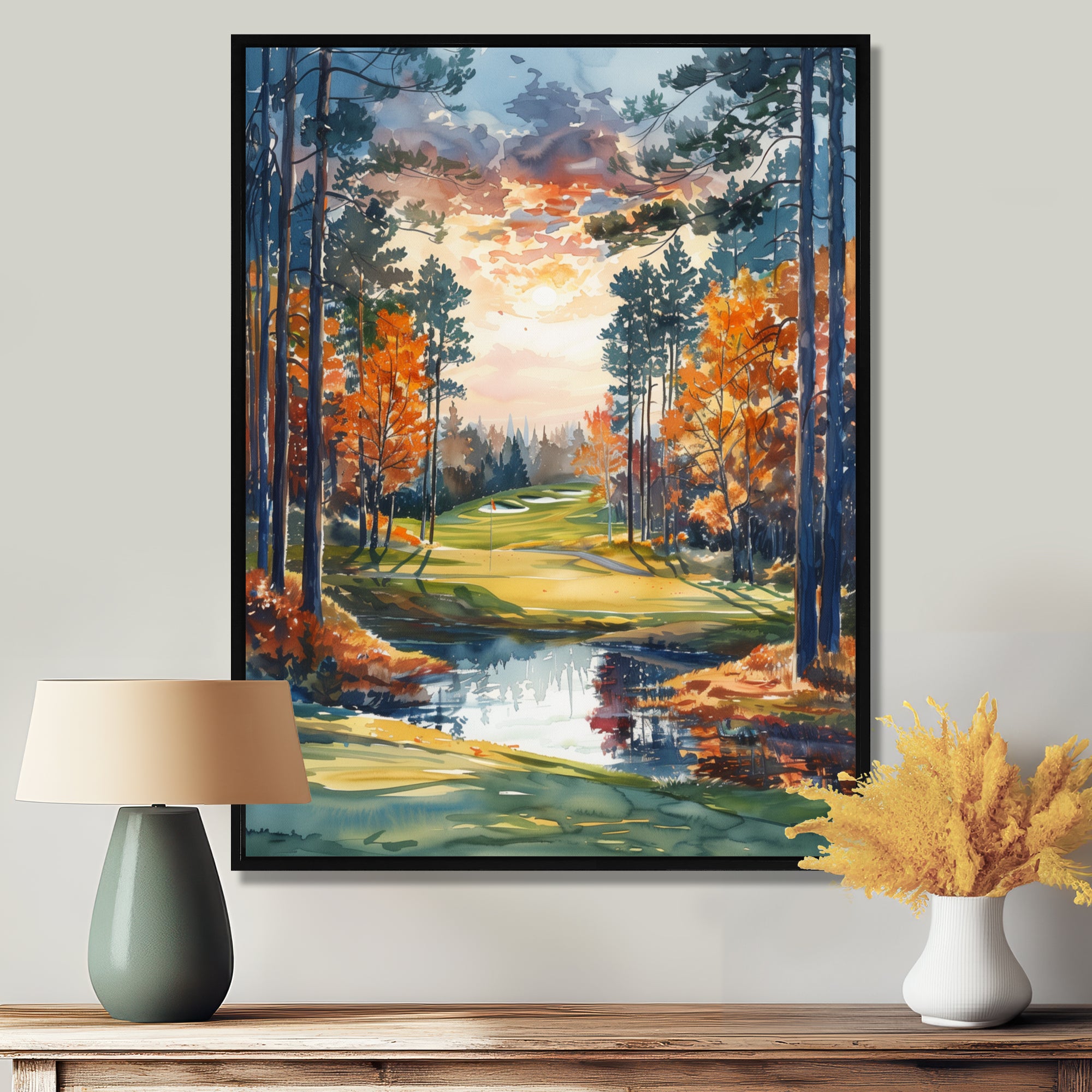 Green Orange Autumn Golf Haven Country Club I - Golf Canvas Wall Art